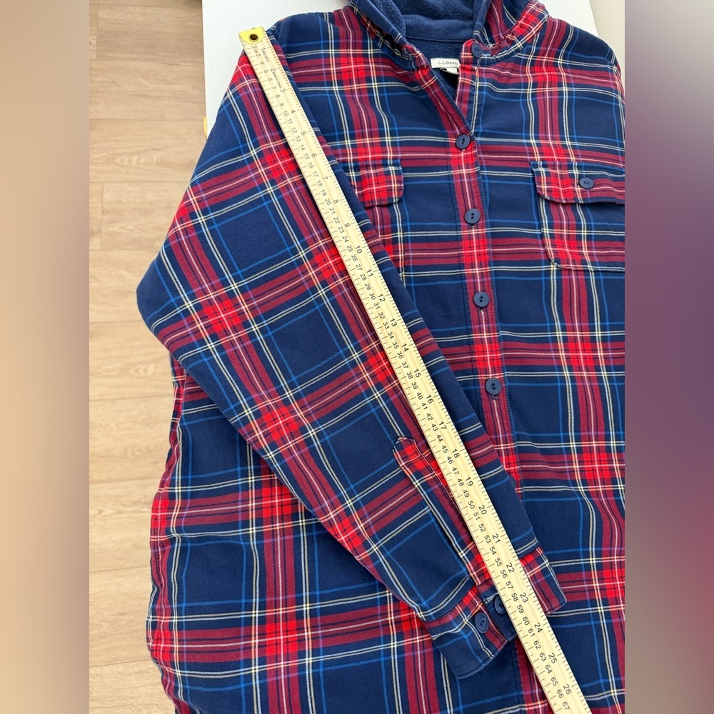 L.L.Bean Hooded Flannel Shirt Jacket Women’s 1X Plaid Fleece Lined Button Front - Picture 8 of 8